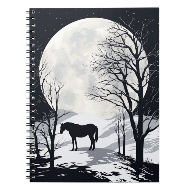 Hästanteckningsbok | Full Moon med Horse Silhouett Anteckningsbok (Framsidan)