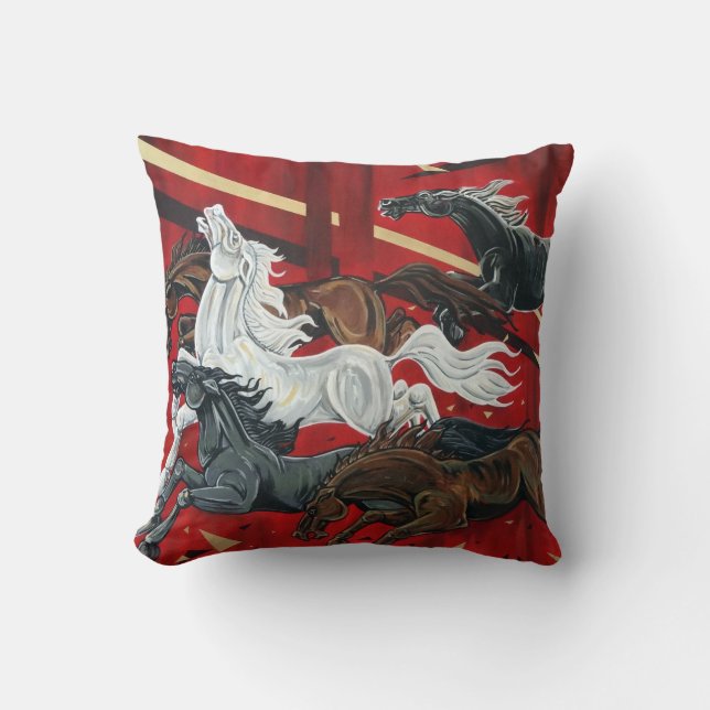 Hästar 16 tum x 16 tum Dekorativ kudde (Framsida)