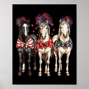 Hästar 4 juli Patriotic Horse American Flagga Fire Poster