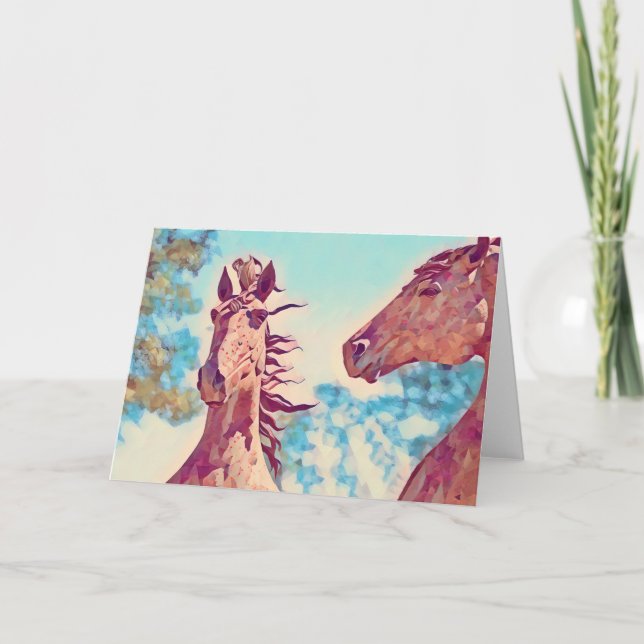 Hästar Aqua Blue Illustrated Art Note Card Kort (Framsida)