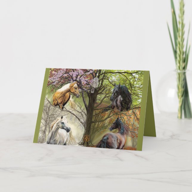 Hästar av de fyra säsongerna Julhälsningar kortet Helgkort (Framsida)