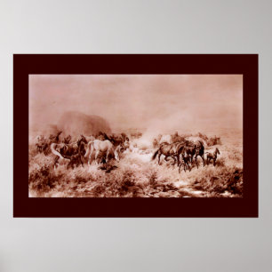 HÄSTAR BETAR Antik Brunt ,Sepia Poster
