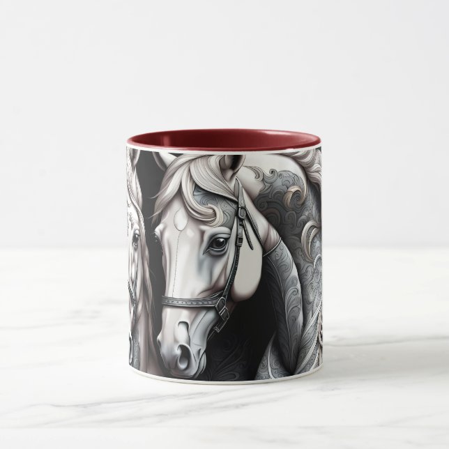 Hästar Black White Art Mugg (Center)