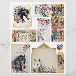 Hästar & Blommigtar Ephemera för Junk Journal