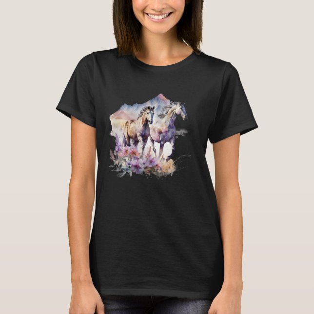 Hästar Blommor Vild Man Boho Western Södra Ko T Shirt (Framsida)
