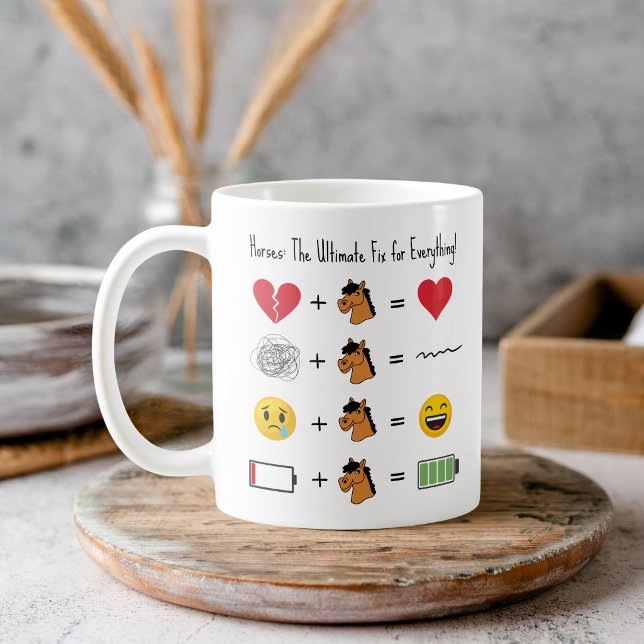 Hästar: Den ultimata fixen för allt! Varm choklad Kaffemugg (Horses: The Ultimate Fix for Everything! Hot Cocoa Coffee Mug)