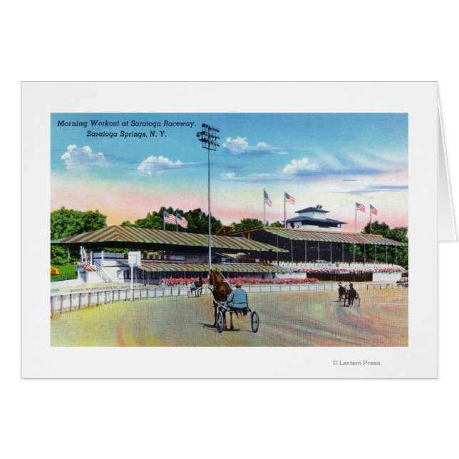 Hästar får en morgonworkout på spåret hälsningskort (Framsidan Horizontal)