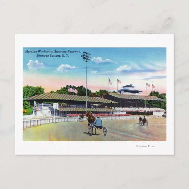 Hästar får en morgonworkout på spåret vykort (Framsida)