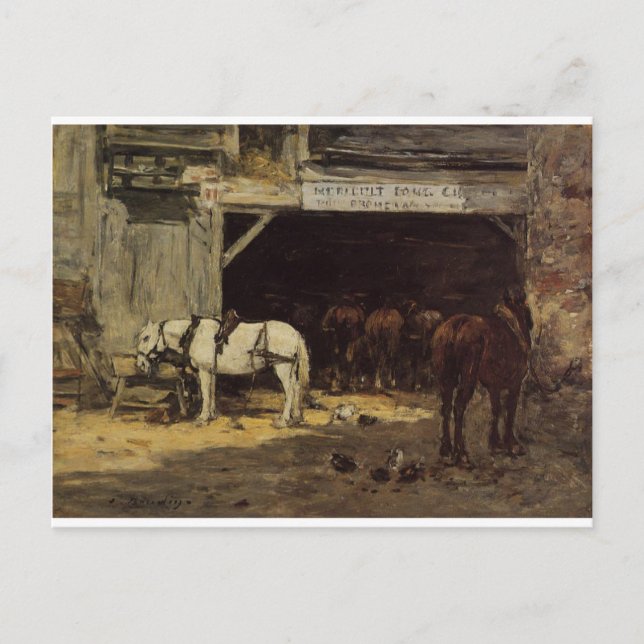 Hästar för hyre i ett Yard av Eugene Boudin Vykort (Framsida)