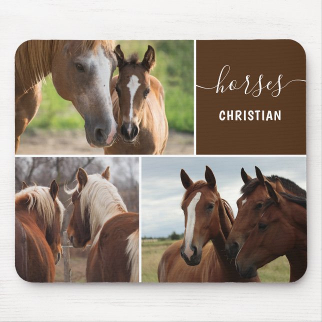 Hästar Foto Collage Anpassningsbar Mouse Pad Musmatta (Framsidan)