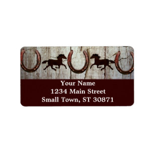 Hästar Horseshoes Barn Wood CowboyAdressetiketter Adressetikett