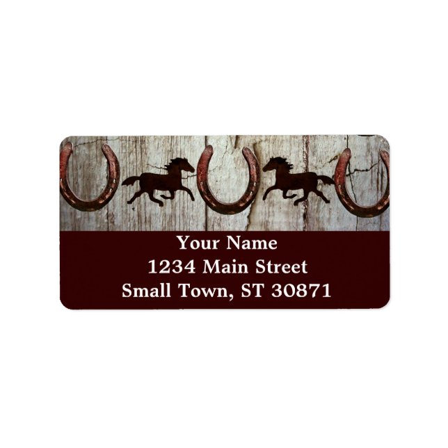 Hästar Horseshoes Barn Wood CowboyAdressetiketter Adressetikett (Framsidan)