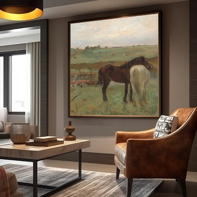 "Hästar i en ängsmålning" av Edgar Degas Canvastryck (Skapare uppladdad)