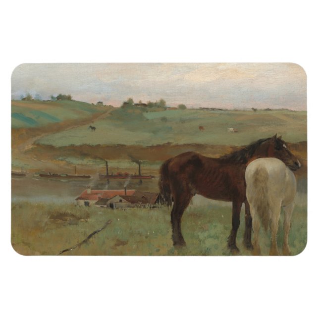 Hästar i en ängsmark, Oljemålning, Edgar Degas Magnet (Horisontell)