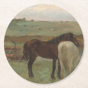 Hästar i en ängsmark, Oljemålning, Edgar Degas Underlägg Papper Rund
