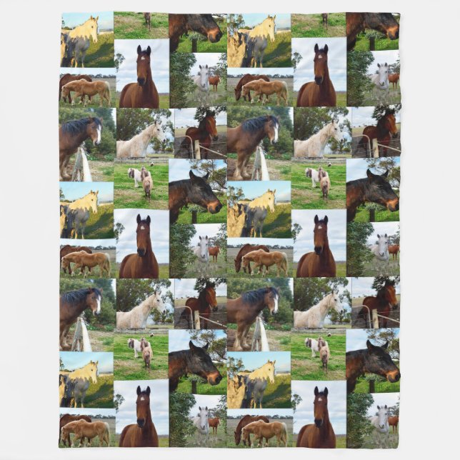 Hästar i en fotomaket, stor Fleece Blanket. (Framsidan)