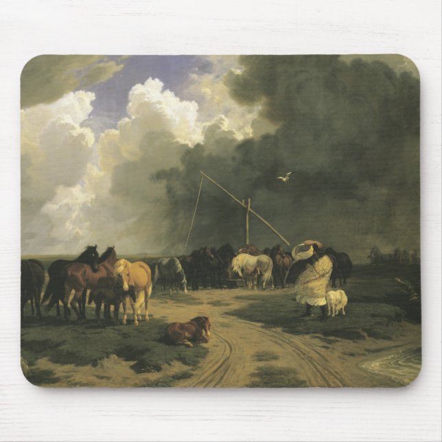 Hästar i en regnstorm (häst) musmatta (Framsidan)
