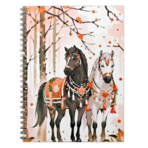 Hästar i en röd skog