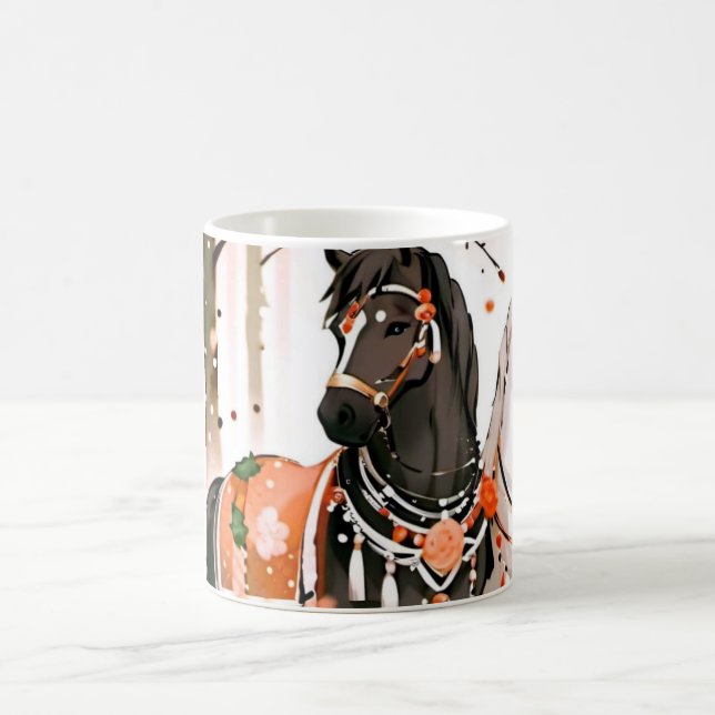 Hästar i en röd skog kaffemugg (Center)