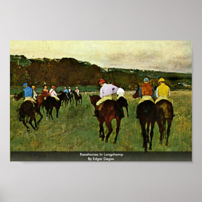 Hästar i Longchamp av Edgar Degas Poster (Framsidan)