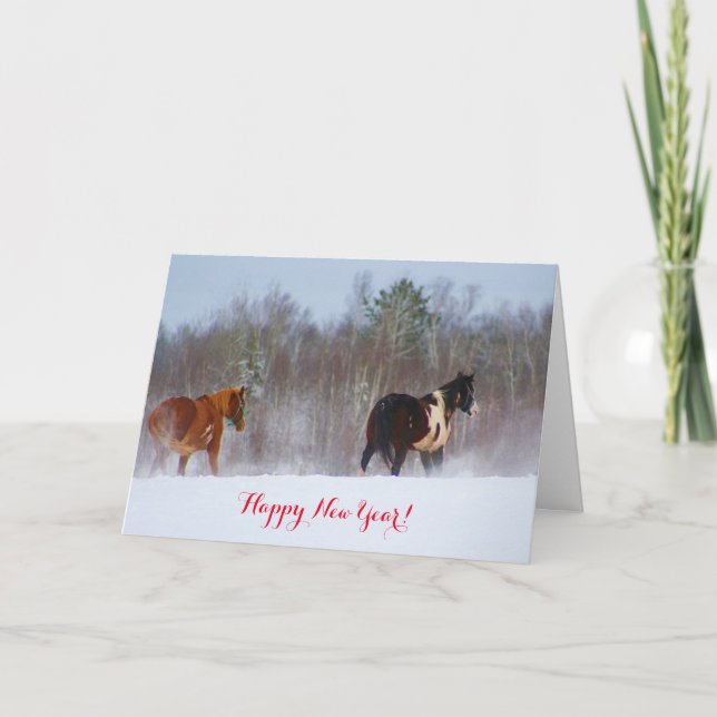 Hästar i nytt års för snö kort (Framsida)