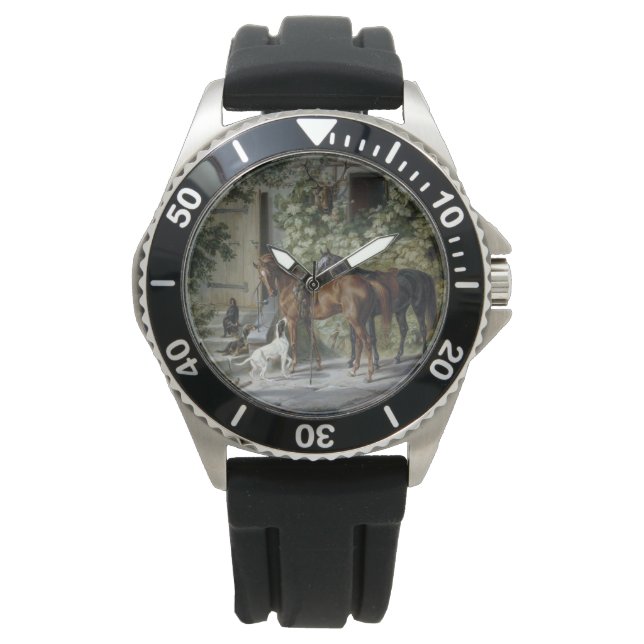 Hästar i Porch (av Albrecht Adam) Armbandsur (Framsida)