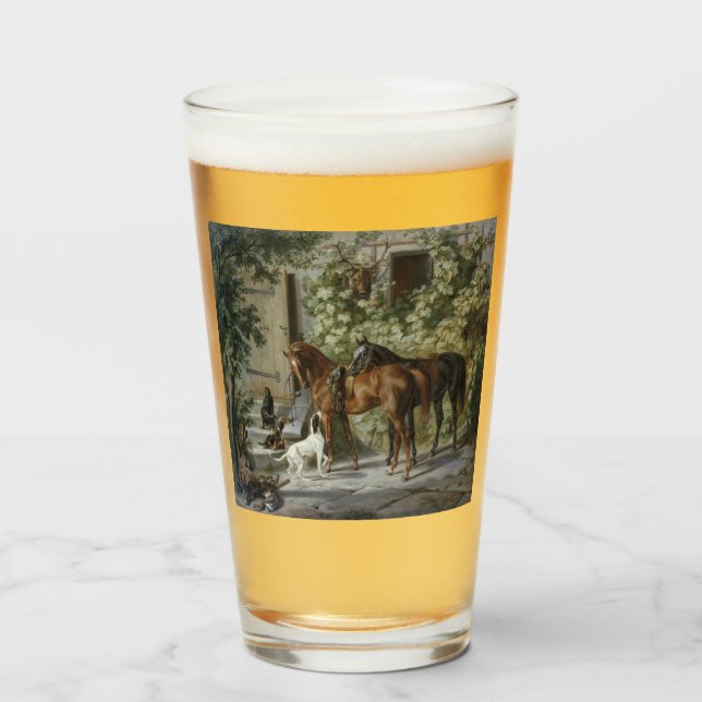 Hästar i Porch (av Albrecht Adam) Glaskopp (Framsida fylld)