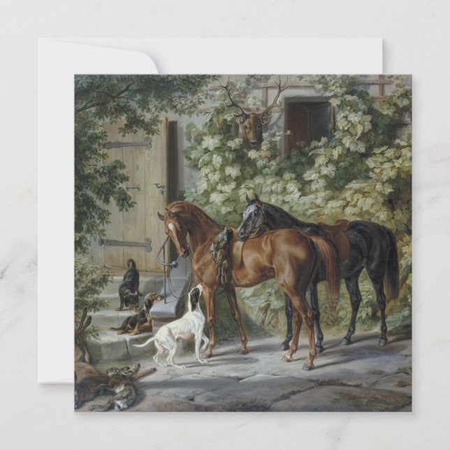 Hästar i Porch (av Albrecht Adam) Kort (Framsida)