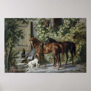 Hästar i Porch (av Albrecht Adam) Poster