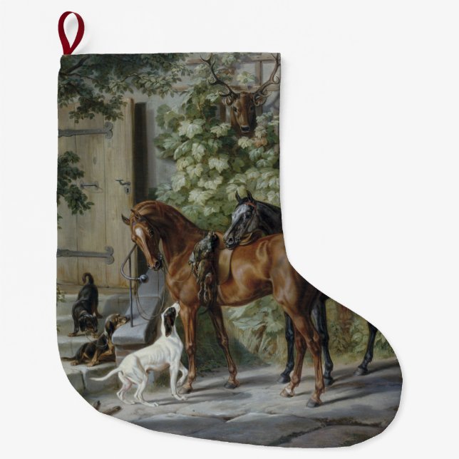 Hästar i Porch (av Albrecht Adam) Stor Julstrumpa (Framsidan)