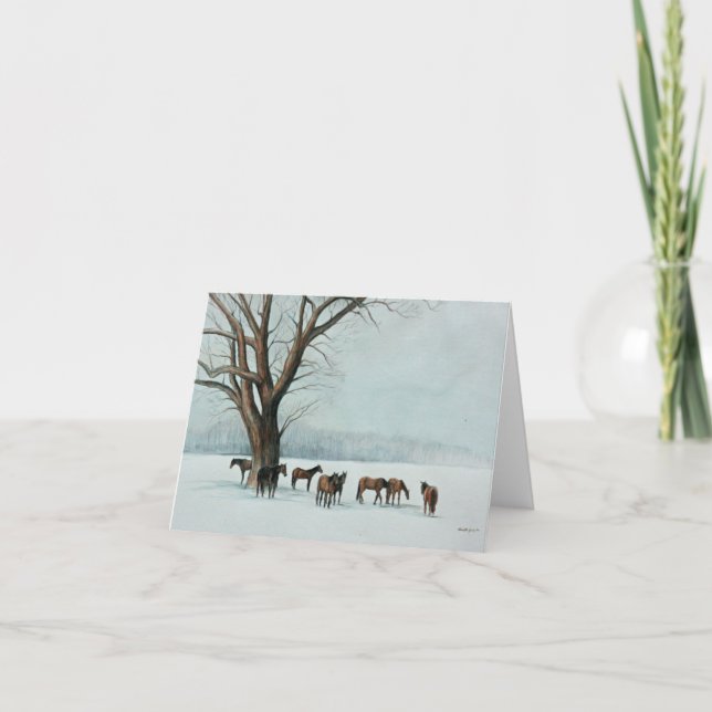 Hästar i Snö Art Notecard Kort (Framsida)