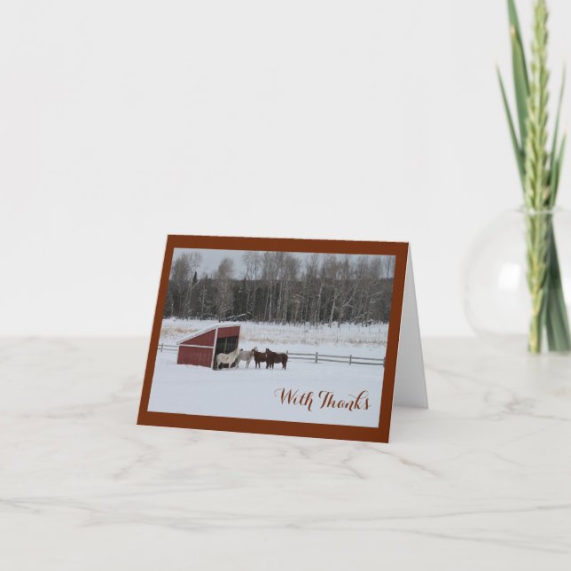 Hästar i Snö Tack, tack, kort (Framsida)