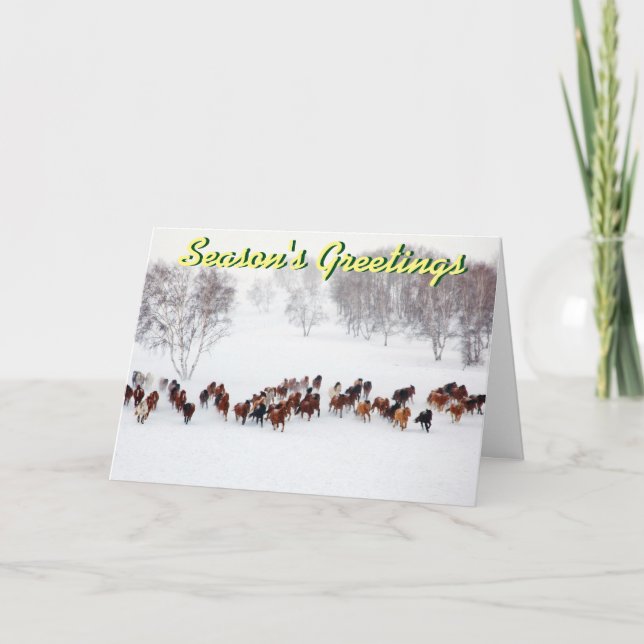 Hästar i snöjulkortet helgkort (Framsida)