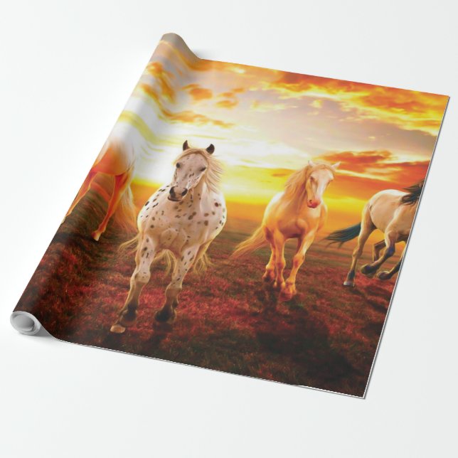 Hästar i sunset dekorativ kudde presentpapper (Utrullad)