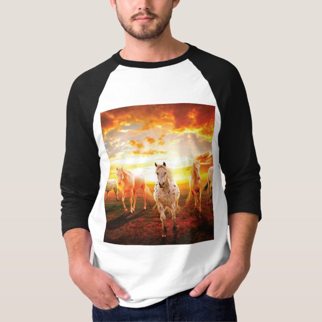 Hästar i sunset dekorativ kudde t shirt (Framsida)