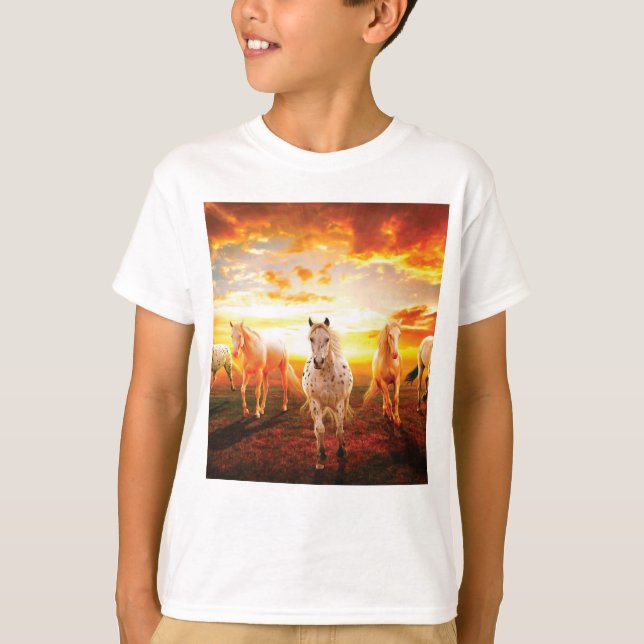 Hästar i sunset dekorativ kudde t shirt (Framsida)
