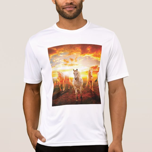 Hästar i sunset dekorativ kudde t shirt (Framsida)
