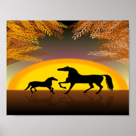 hästar i sunset poster