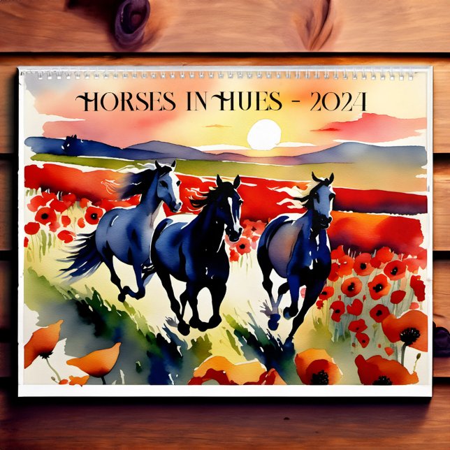 Hästar i vattenfärgsgåva 2024 kalender (Horses in hues watercolor horse lovers gift 2024 calendar)