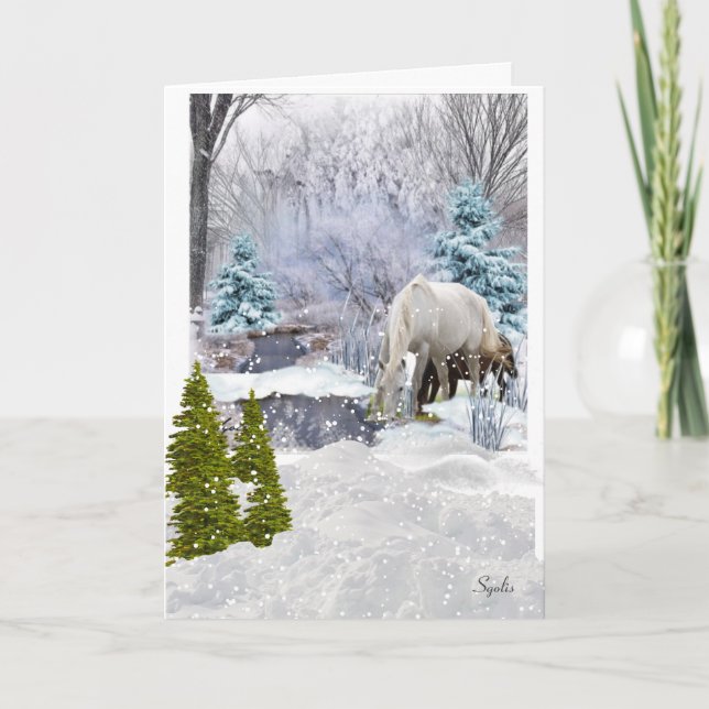 Hästar i Vintervonderland Julfirande Kort (Framsida)