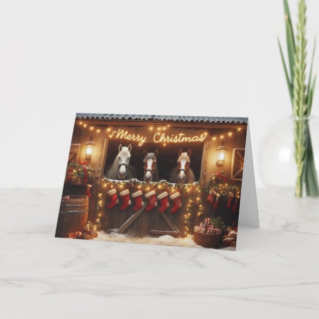 Hästar julhälsningskort. helgkort (Framsida)