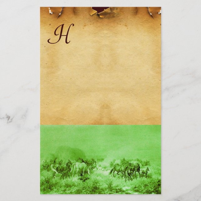 HÄSTAR KLASSIFICERING PARCHMENT MONOGRAM Grönt Bro Brevpapper (Framsida)