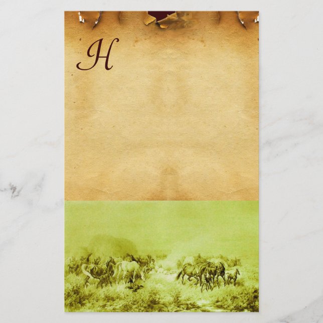 HÄSTAR KLASSIFICERING PARCHMENT MONOGRAM Grönt Bro Brevpapper (Framsida)