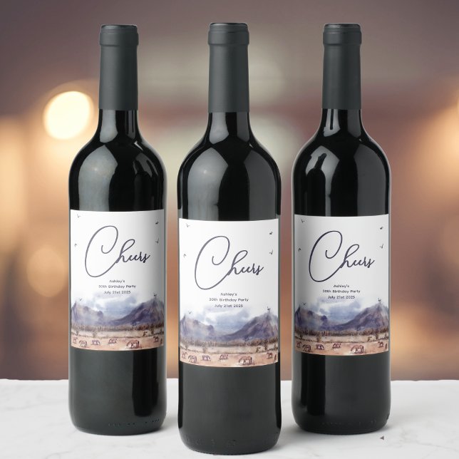 Hästar Landskaps Milstolpe Födelsedags Vin Etikett (Horses Landscape Milestone Birthday Wine Labels)