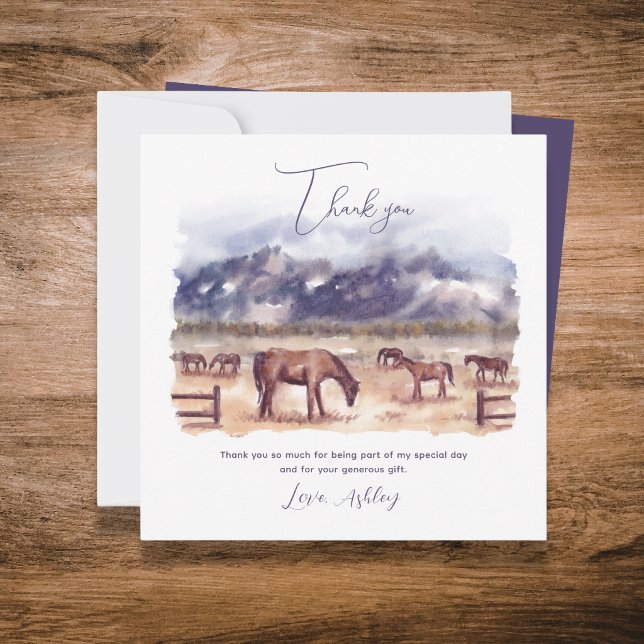 Hästar Landskapsmilstolpe Platt Tackkort Tack Kort (Horses Landscape Milestone Flat Thank You Card)