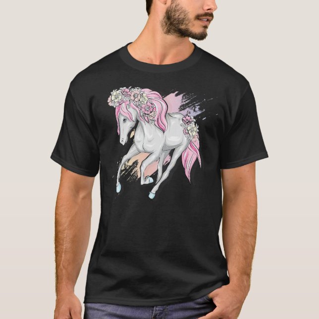 Hästar med blomsterutrustning för djurhästar t shirt (Framsida)