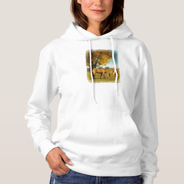 Hästar med Höst färger Dam Hoodie Tee (Framsida)
