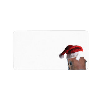 Hästar med Jultomten Hats Adressetikett