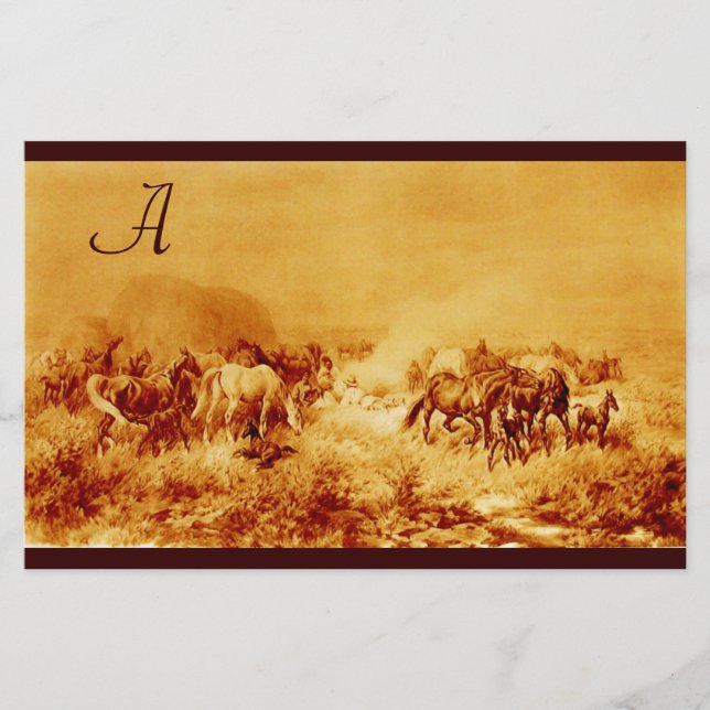 HÄSTAR MED KLASSIFICERING PARCHMENT MONOGRAM brun  Brevpapper (Framsida)
