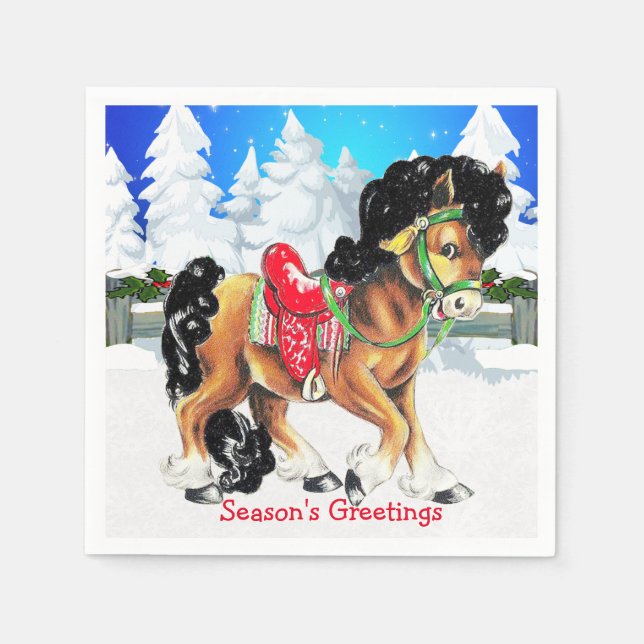 Hästar med rött sadelnäppor pappersservett (Framsidan)